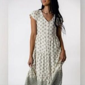 Blu Pepper Cream&Green Floral Midi Dress with Contrast Hem size S new with tags